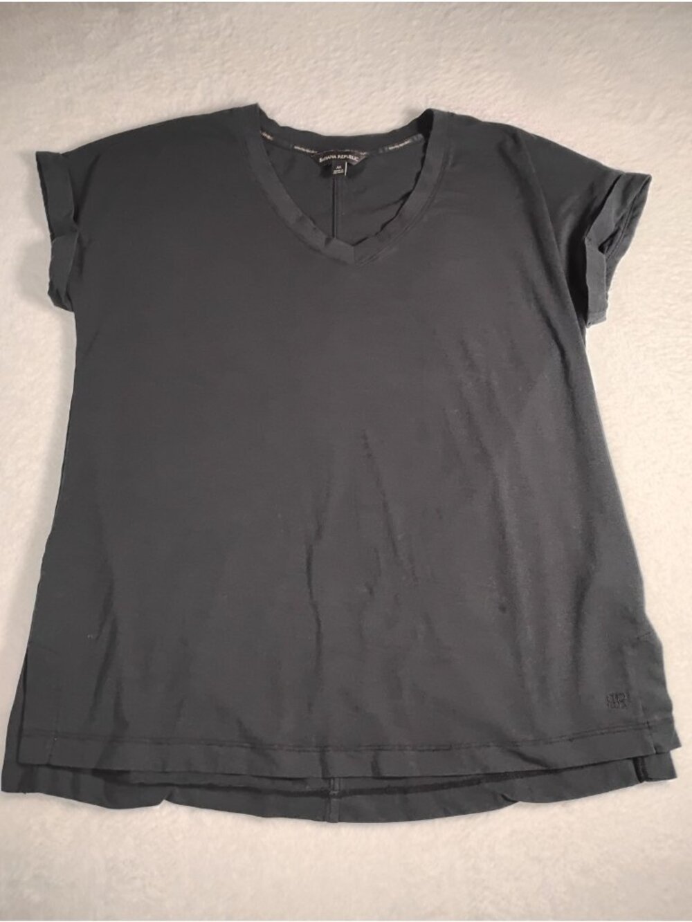 Banana Republic Womens  V-Neck T-Shirt Oversized Cuffed Sleeve Stretch M Black